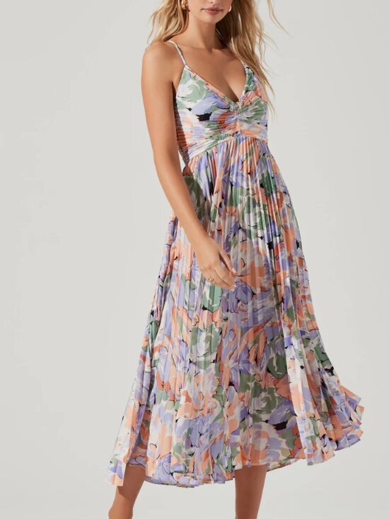 Astr Dresses & Skirts - ASTR the Label: Blythe Floral Plisse Midi Dress - Coral Multicolor, Size S